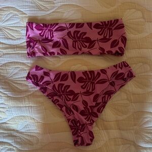 Pink floral bandeau bikini